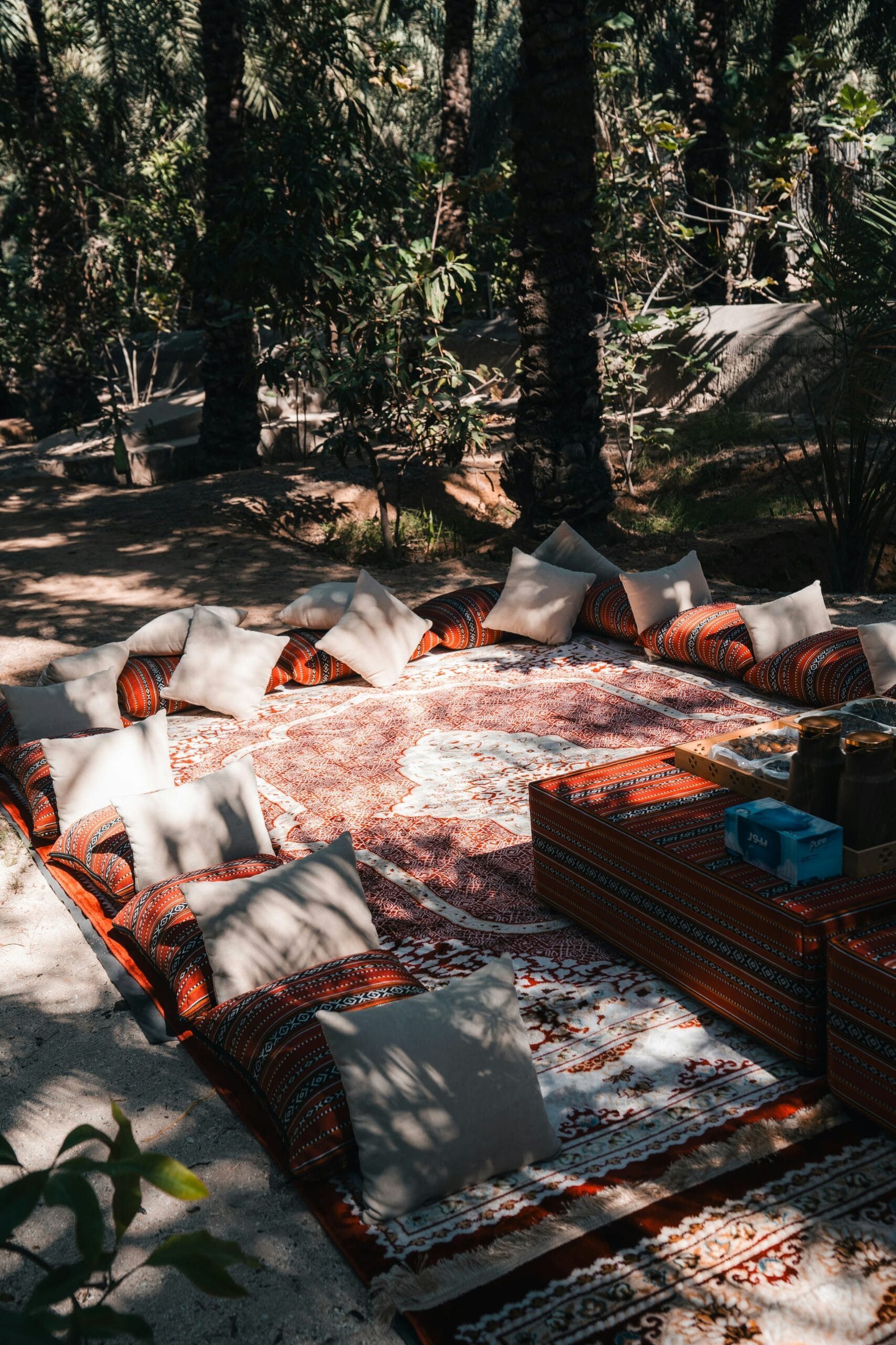 cushions in circle in a forest