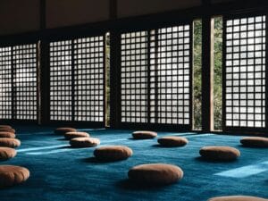 yoga centre with meditation cushions on the floor